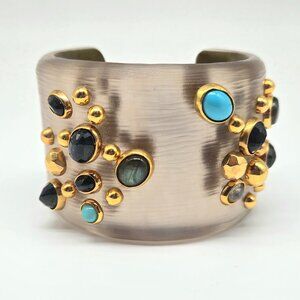 Alexis Bittar Signed Cuff 7" Turquoise Lapis Onyx Labradorite Moonstone Lucite